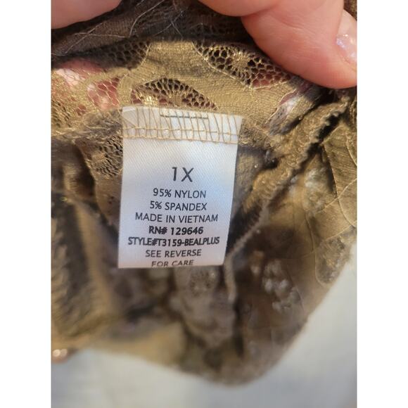Miss Bella D Lace Mocha Mousse 1X VNeck Blouse Boho Coachella Western Prairie - Picture 6 of 7